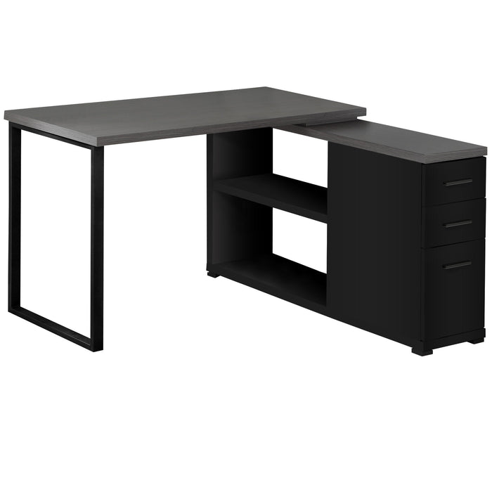47" L Shape Computer Desk With Three Drawers - Gray And Black
