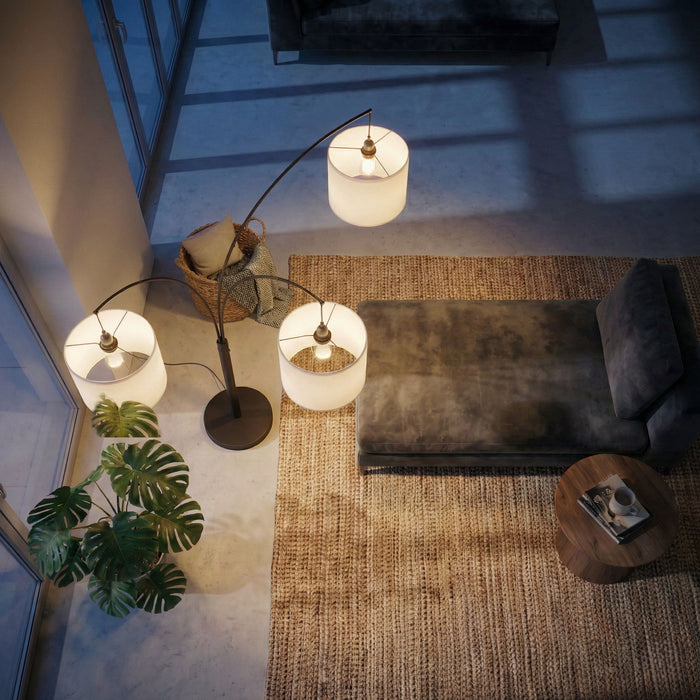 Royal - 3 Arm Arc Floor Lamp, Oil Rubbed Bonze With Linen Shade, 4 Way Rotary Switch - Oil-Rubbed Bronze Ashcroft Furniture