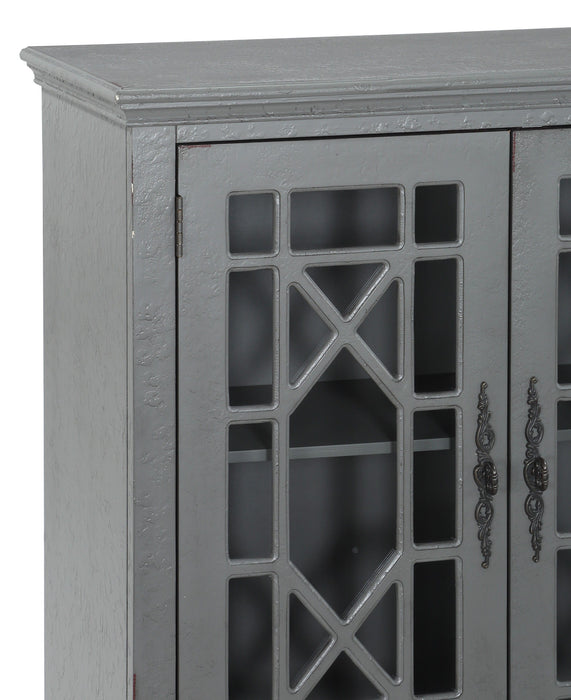 Antique Gray Accent Chest 1 Piece Classic Storage Cabinet Shelves Glass Inlay Doors Wooden Traditional Design Furniture