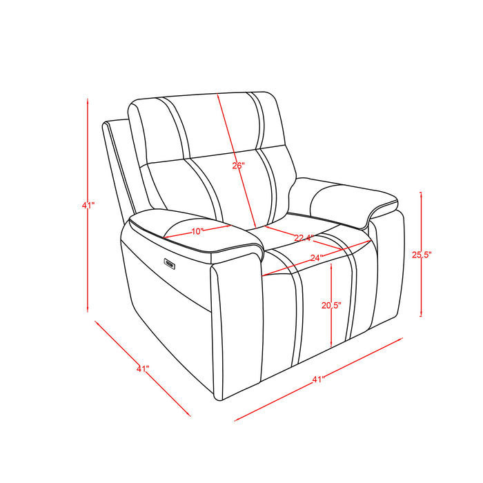 Gary - Power Recliner With Power Recline Motion, Pillow Top Arms, Hidden Cupholders - Black Global Furniture USA
