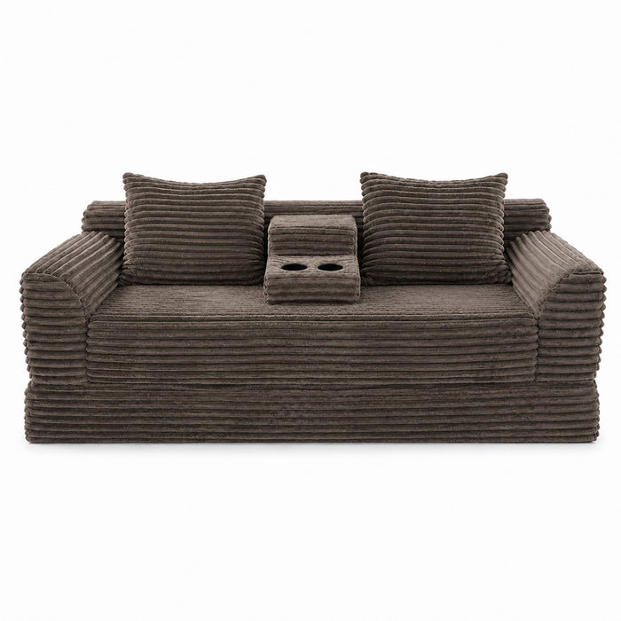 Soft Striped Convertible Sofa Bed, Dual Use Lounge Couch With Cup Holders And Pillows Home Essentials