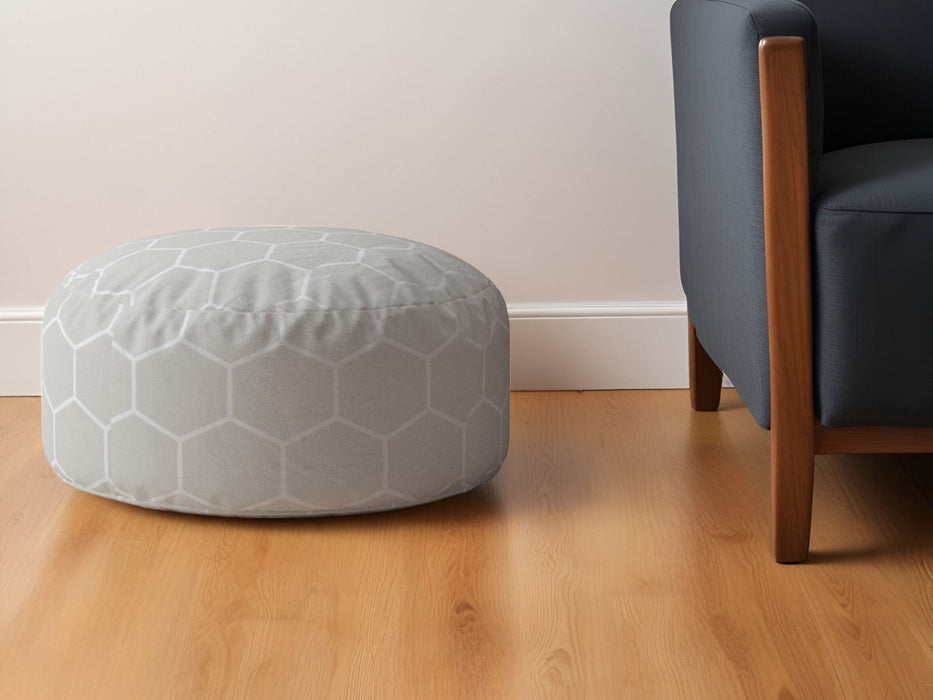 Cotton Round Geometric Pouf Ottoman - Gray