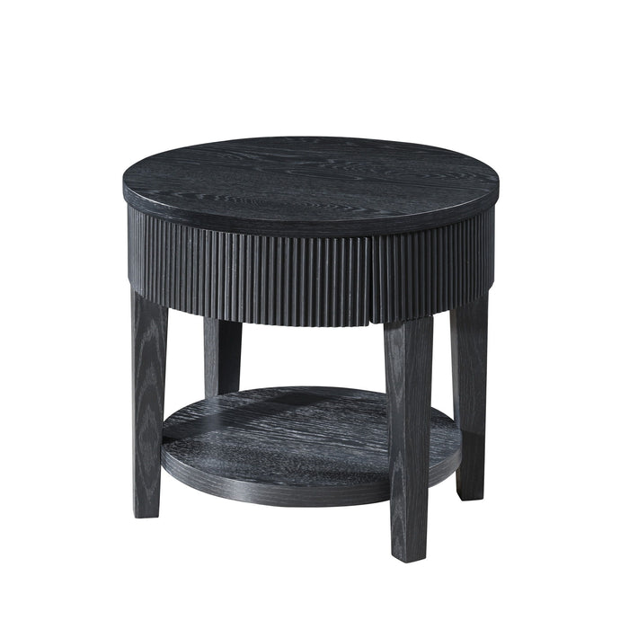 Tate - Round One Drawer End Table - Black New Classic
