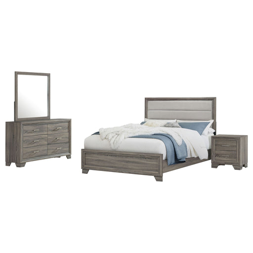 Funston - 4 Piece Queen Bedroom Set With Upholstered Headboard - Oak Furniture Max