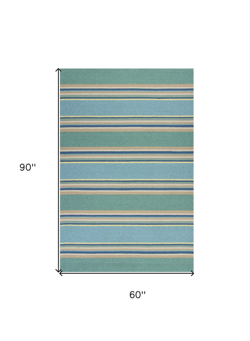 5' X 7' Stripes UV Treated Indoor / Outdoor Area Rug - Ocean