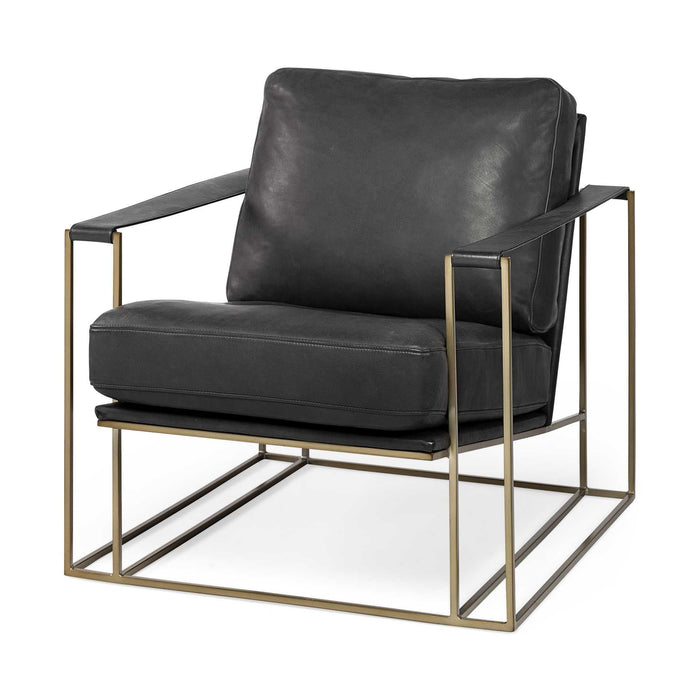 Faux Leather Lounge Chair - Black And Gold