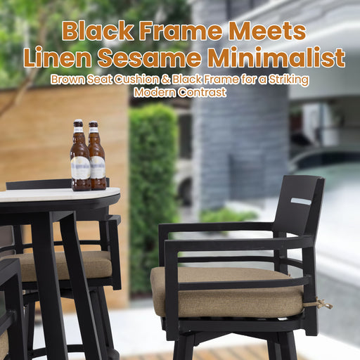 5 Pieces Outdoor Patio Bar Set, Rounded Square Sintered Stone Table & 4 Swivel Bar Chairs Life Outside