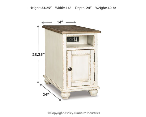 Realyn - Chair Side End Table - AC / USB - White / Brown Signature Design by Ashley®