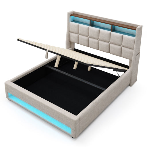 Platform Bed With Hydraulic Storage, LED Lighting & Charging Station Artistry At Home