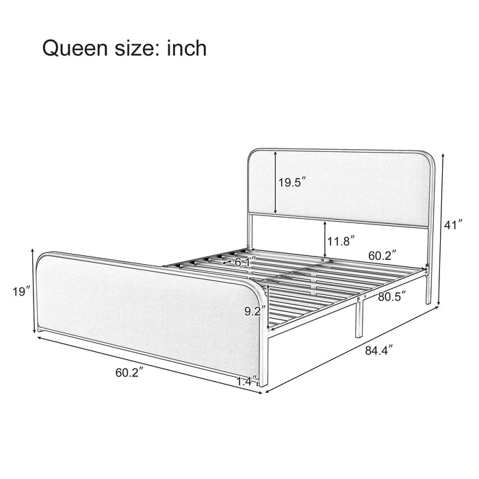 Queen Size Bed Frame With Curved Upholstered Headboard And Footboard - Beige / Gold Hearth and Haven