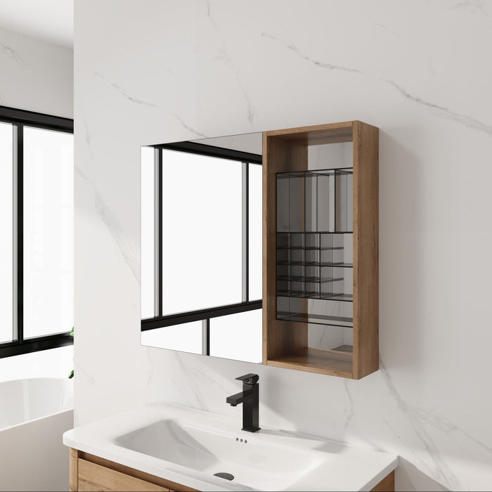 Wall Mounted Bathroom Mirror Cabinet With Adjustable Shelves - Imitative Oak Home Essentials
