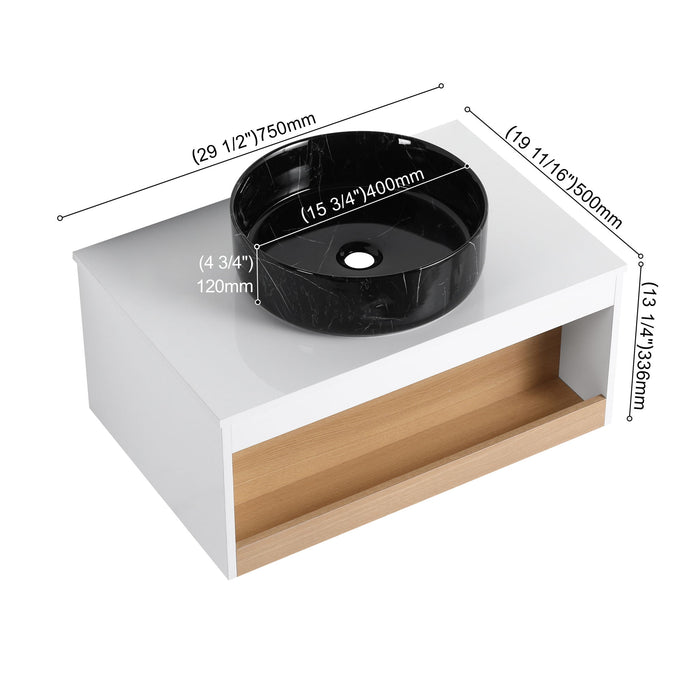 Floating Bathroom Vanity With Vessel Sink With Open Shelf Storage Home Essentials
