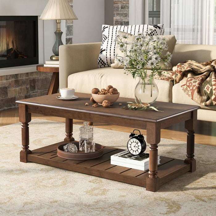 Coffee Table With Slatted Lower Shelf For Living Room Hearth and Haven
