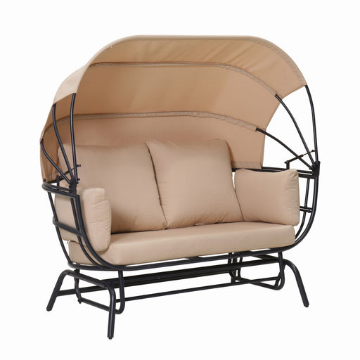 2 Person Egg Shaped Outdoor Swing Chair With Adjustable Canopy - Acacia Wood / Black / Taupe Home Essentials