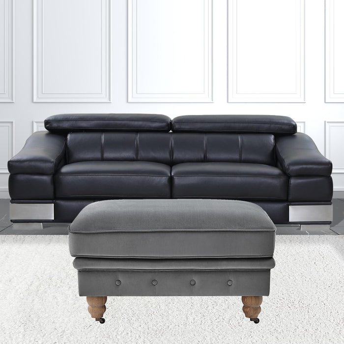 Velvet And Natural Rolling Tufted Cocktail Ottoman - Gray