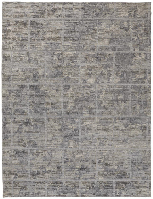 Abstract Hand Woven Area Rug - Gray Dark And Ivory - 4' X 6'