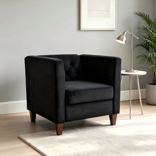 Button Tufted Accent Square Arm Upholstered Chair - Black US Pride