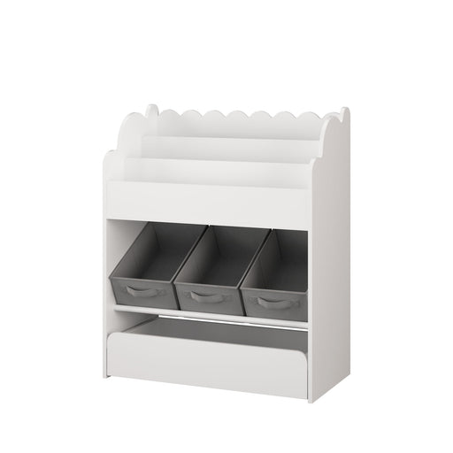 Bookshelf With Storage Bins And Drawer, Multi Functional Book Organizer For Toddlers - White Home Essentials