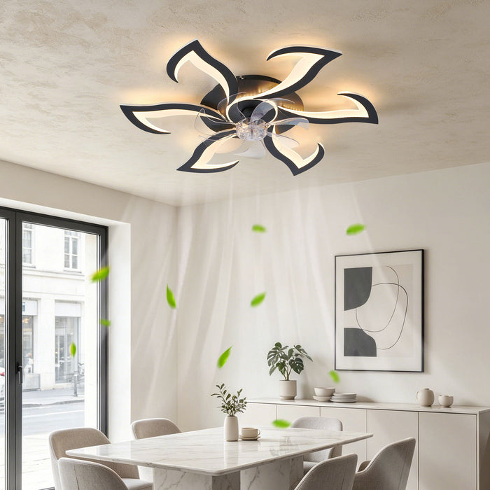 Flower Ceiling Fan With LED Dimmable Light, Flush Mount Ceiling Fan With Remote Control, Low Profile Design, 6 Speeds, Timing Function Daily Nest