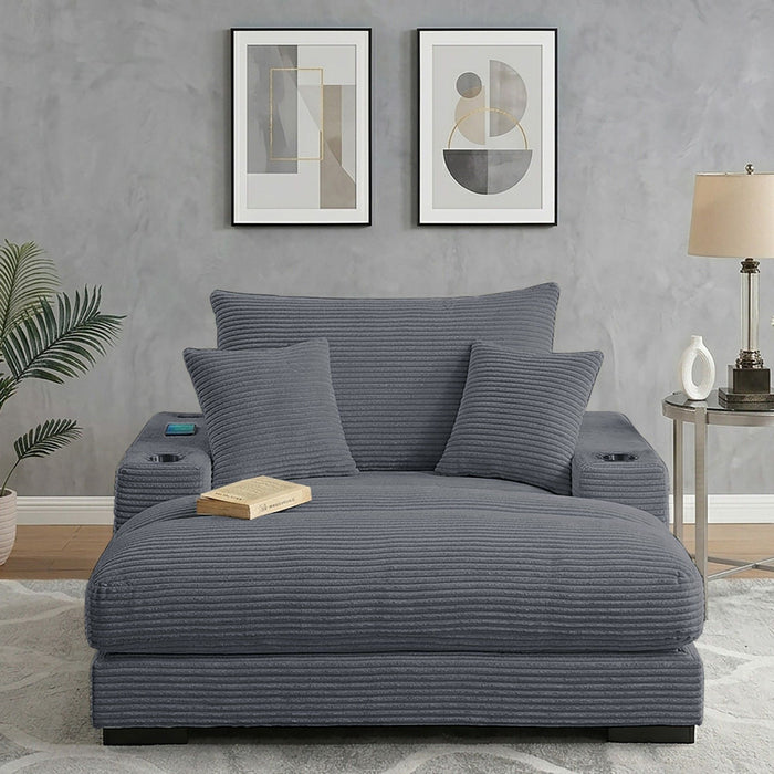 Upholstered Chaise Lounge With Cup Holders USB Port And Pillows Home Essentials