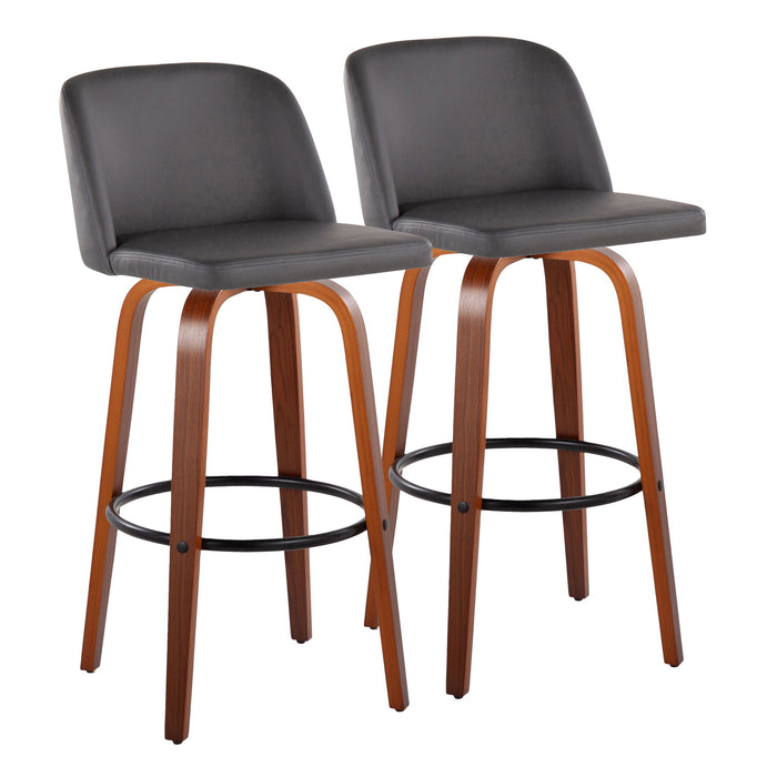 Toriano - Mid Century Modern Fixed Height Barstool Swivel And Round Footrest (Set of 2)