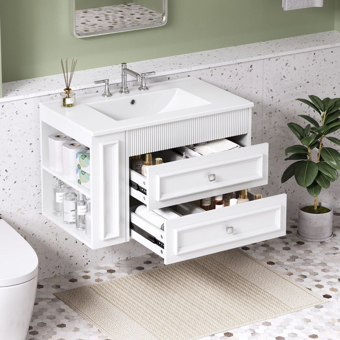 Wall Mounted Bathroom Vanity With 2 Drawers, Sink, Floating Storage Unit