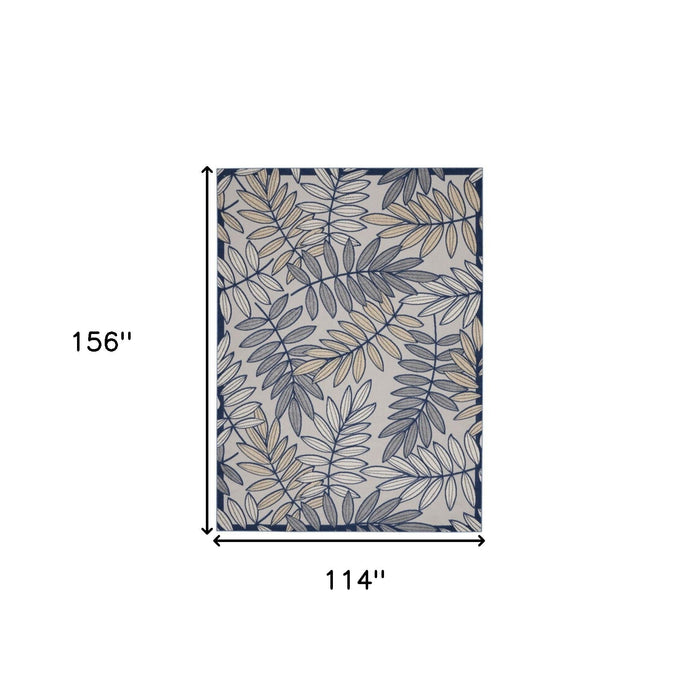 10' X 13' Floral Non Skid Indoor Outdoor Area Rug - Ivory / Navy