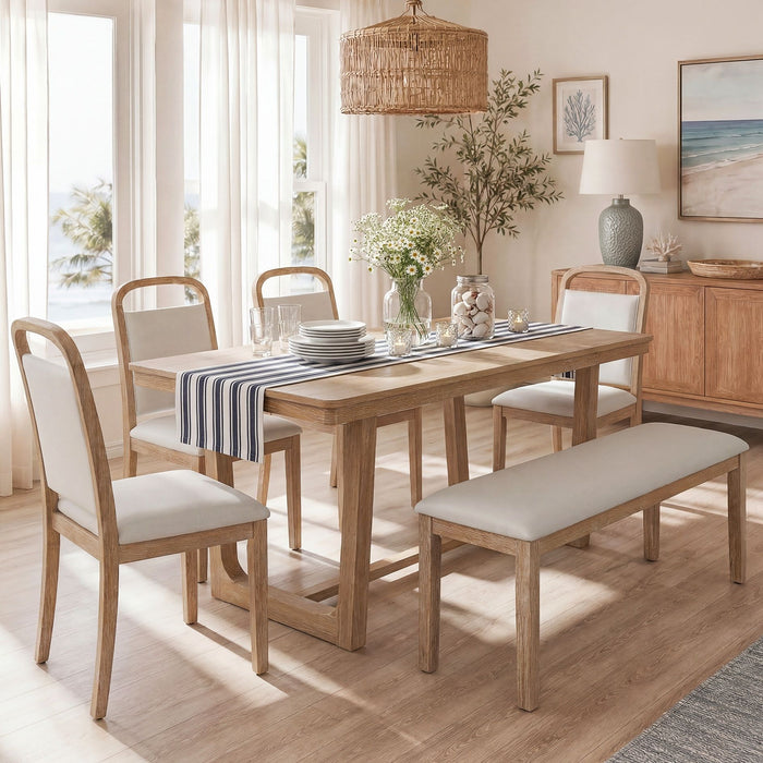 Farmhouse Dining Set With 4 Upholstered Chairs & 1 Bench Hearth and Haven