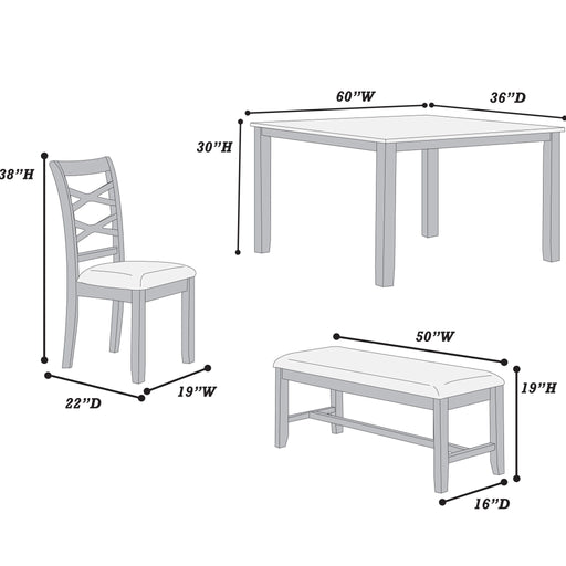 Dining Set 6 Piece With Table And Upholstered X Back Chairs - Charcoal Home Essentials