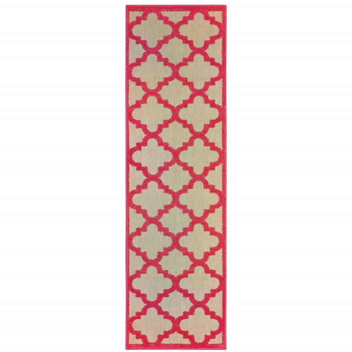 2' X 8' Geometric Stain Resistant Indoor / Outdoor Area Rug - Red