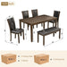 6 Piece Dining Table Set & Bench And Chairs For Dining Room - Dark Walnut Home Essentials