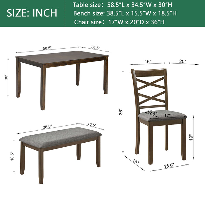 Elegant 6 Piece Dining Table Set With 4 Chairs And Bench Home Essentials