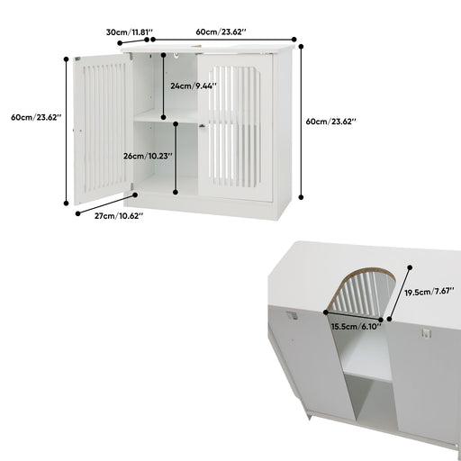 Louvered Double Door Floor Standing Bathroom Vanity Cabinet With Adjustable Shelf - White Home Essentials
