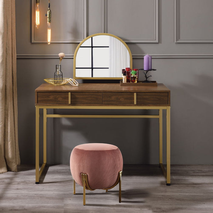 Coleen - 50" Vanity Desk With Mirror & Jewelry Tray - Walnut & Gold ACME