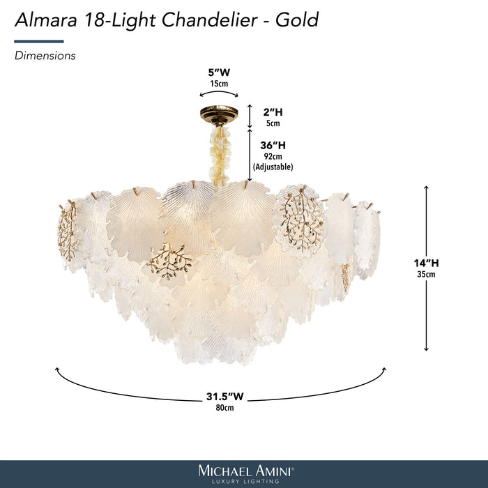 Michael Amini Lighting - Almara 18-Light Frosted Glass Chandelier - Frost / Gold Michael Amini