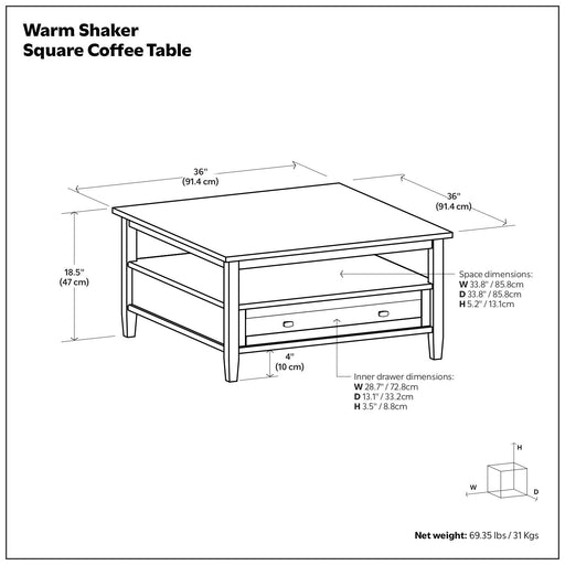 Warm Shaker - Square Coffee Table - Light Golden Brown Simpli-Home