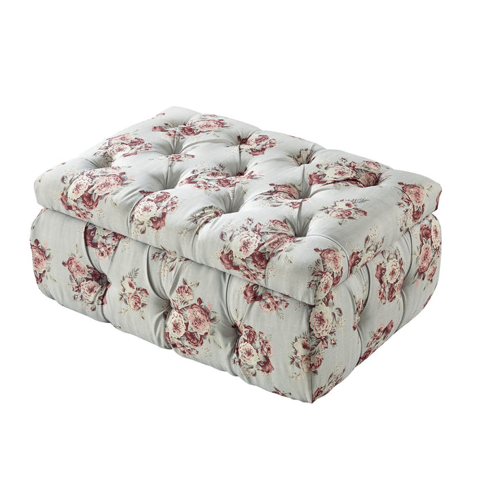 Linen Tufted Floral Storage - Pink