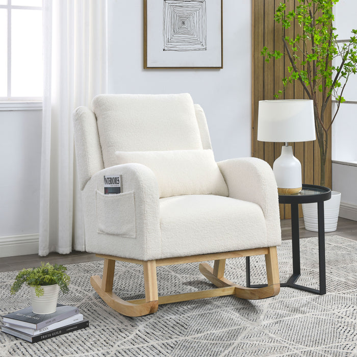 Welike 27.5 "W Modern Accent High Back Living Room Casual Armchair Rocker With One Lumbar Pillow, Two Side Pockets, Teddy White (Ivory)