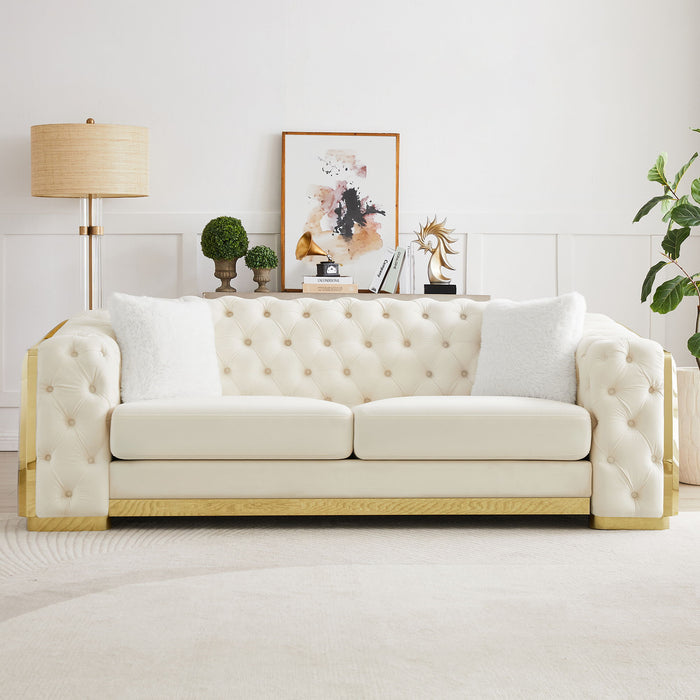 2 Seater Sofa With Button Tufted Diamond Grid & 2 Pillows For Living Room Home Essentials