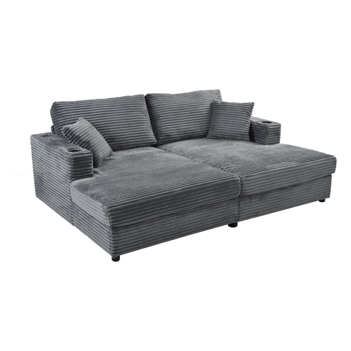 Oversized Loveseat Chaise With 2 USB Ports, 2 Cup Holders And 2 Throw Pillows