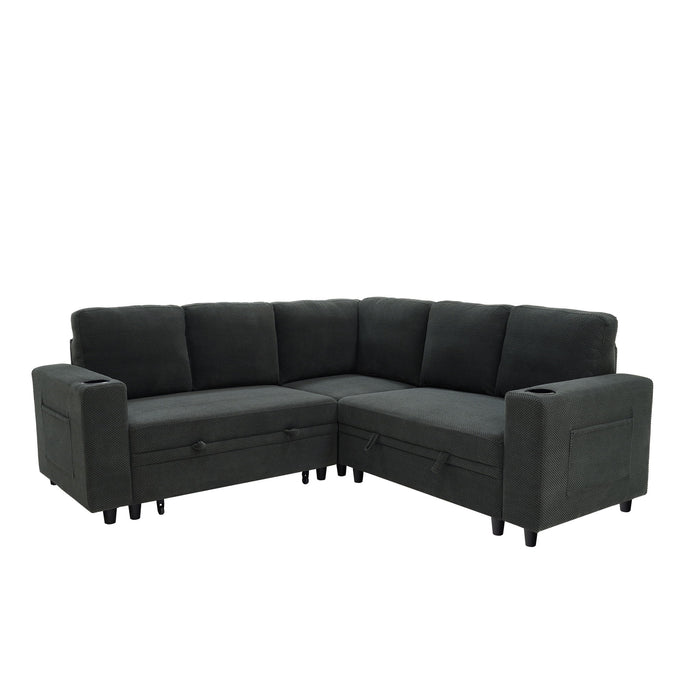 Upholstered L - Shape Sectional Sofa Bed With Pull Out Sleeper And Storage Home Essentials