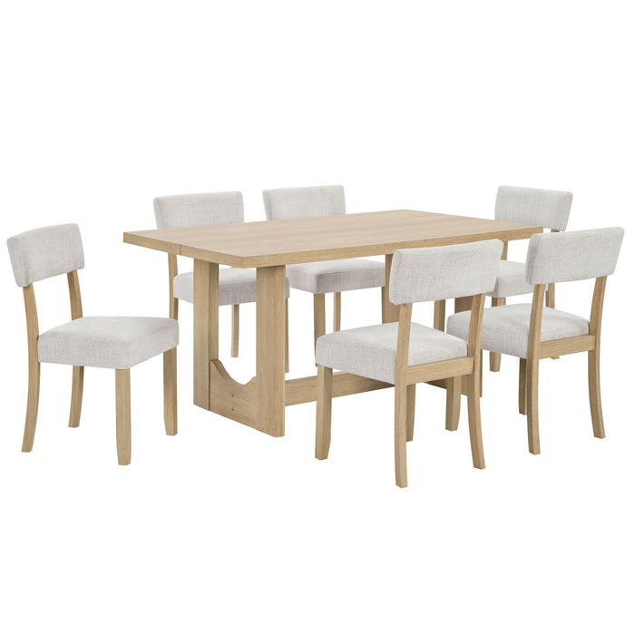 7 Piece Dining Table Set For 6, Rectangular Table With 6 Upholstered Chairs, Sturdy U - Shaped Base For Dining Room - Light Oak Home Essentials
