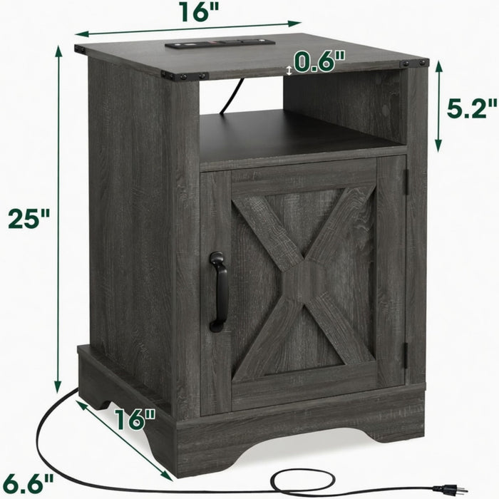Farmhouse Nightstand, Charging Station & Storage Home Essentials
