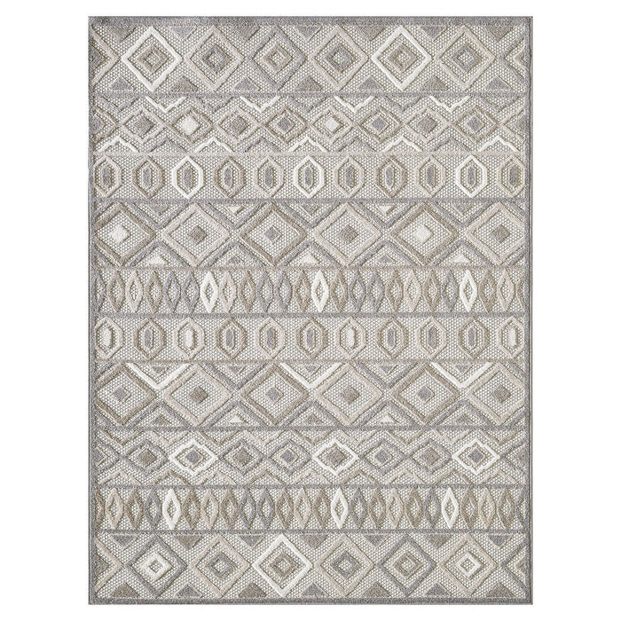 8’ X 10’ Ivory Aztec Pattern Indoor / Outdoor Area Rug - Gray