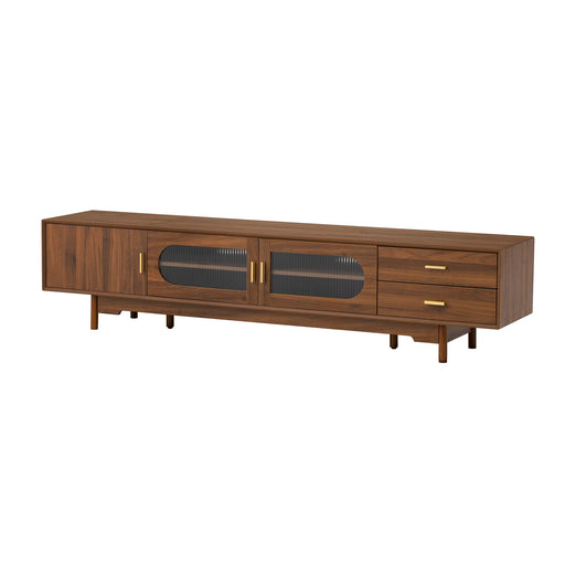 Modern TV Stand With Fluted Glass Doors & 2 Drawers Hearth and Haven