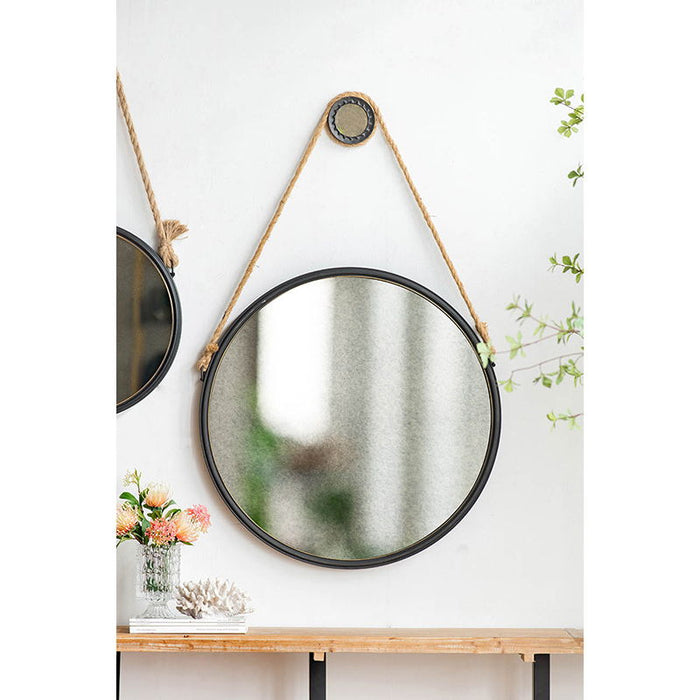 Handsome Cleveland Mirror With Rope Strap Contemporary Design Circle Mirror With Round Metal Frame For Wall Decor Daily Nest