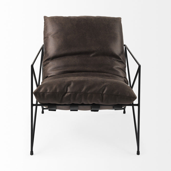 Faux Leather Contemporary Metal Chair - Dark Brown