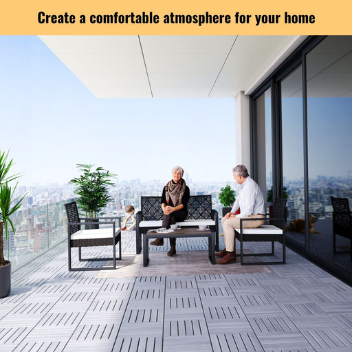 Interlocking Deck Tiles Striped Pattern, Waterproof Anti Mildew Brown Daily Nest