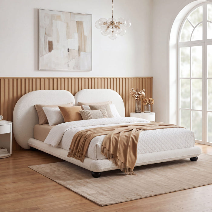 King Size Upholstered Platform Bed With Split Headboard - White Noble House