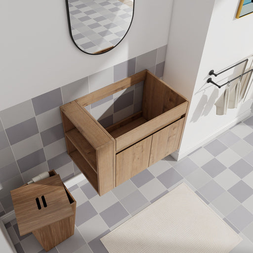 Wall Mounted Bathroom Vanity With Open Shelf, 29" Size (Vanity Only) - Imitative Oak Home Essentials